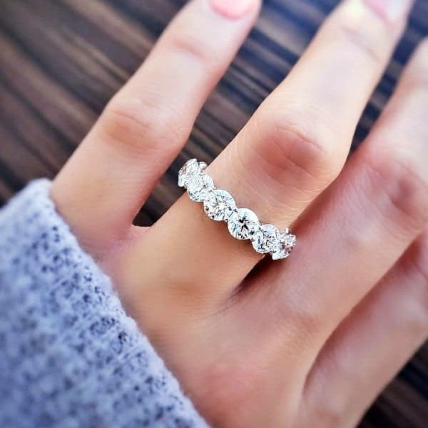 4.00 Ct Round Cut Created Moissanite Classic Eternity Band in 14k Gold Overlay